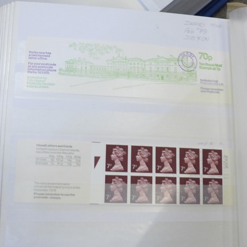 735 - Five albums of stamps displaying Royal Mail booklets, catalogued with identification of printing err... 