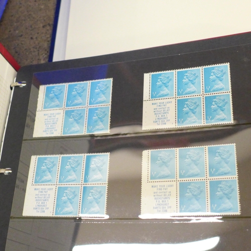 735 - Five albums of stamps displaying Royal Mail booklets, catalogued with identification of printing err... 