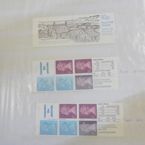 735 - Five albums of stamps displaying Royal Mail booklets, catalogued with identification of printing err... 