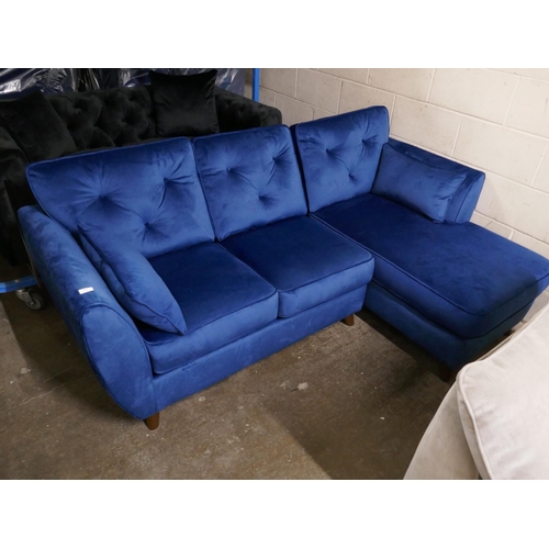 1418 - A Hoxton blue velvet compact corner sofa RRP £919