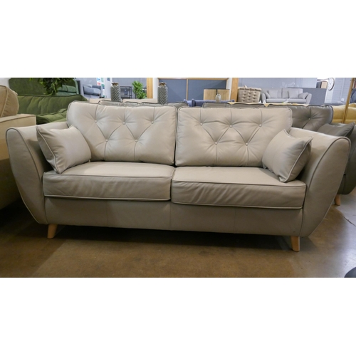 1303 - A Hoxton stone leather three seater sofa RRP £1959