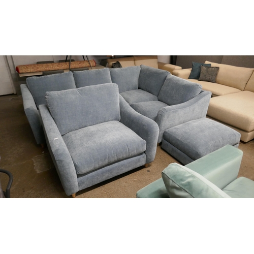 1397 - A Hattie Ansell aqua corner sofa, loveseat and storage footstool