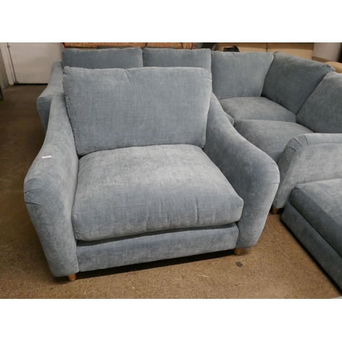 1397 - A Hattie Ansell aqua corner sofa, loveseat and storage footstool