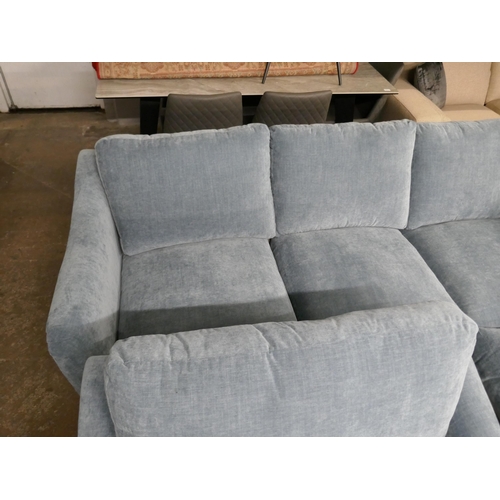 1397 - A Hattie Ansell aqua corner sofa, loveseat and storage footstool