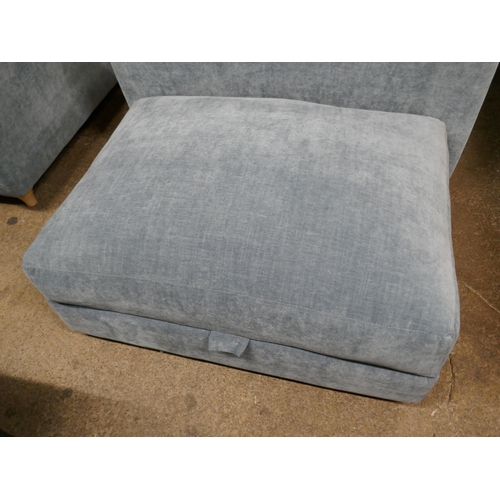 1397 - A Hattie Ansell aqua corner sofa, loveseat and storage footstool