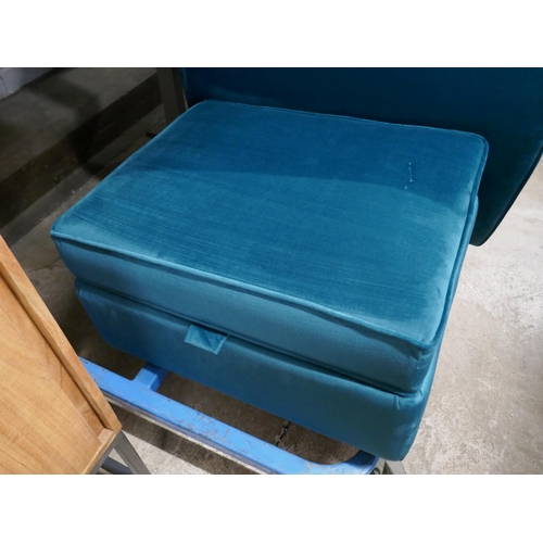 1424 - A turquoise Hoxton velvet three seater sofa, two seater sofa and footstool RRP £1797