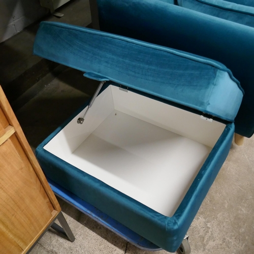 1424 - A turquoise Hoxton velvet three seater sofa, two seater sofa and footstool RRP £1797