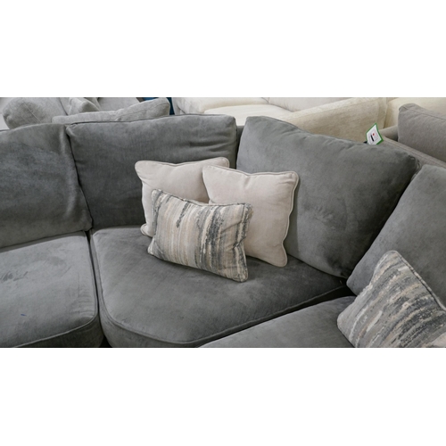 1437 - A Barker & Stonehouse pewter velvet corner sofa and footstool RRP £3295