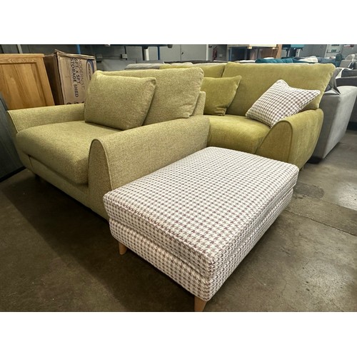 1480 - A Mina Flexi ochre three seater sofa with contrasting loveseat and footstool