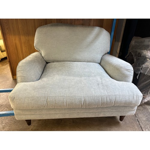 1490 - A pistachio velvet three seater sofa and love seat - damaged corner, marked