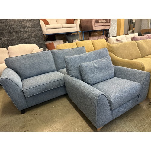 1517 - A Mina Chanel indigo chair and contrasting mina blue three seater sofa