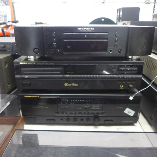 2185 - 2 HiFi separates- Sony FM stereo FM-AM tuner (ST-SE890) and Sansui double cassette deck(D-X310W) wit... 