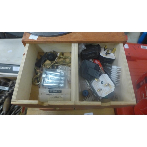 2002 - 2 Workshop drawers of consumables including chemical metal glue, automotive bulbs, Araldite adhesive... 