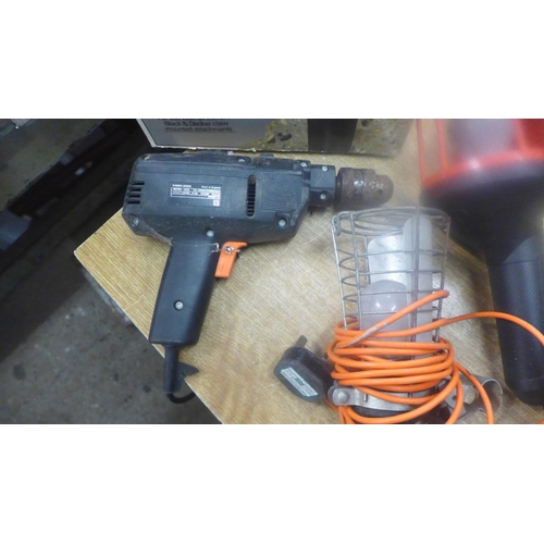 2079 - A Black & Decker BD142 13mm 500w 2-speed hammer drill, boxed, a Stanley XJ/SH Mk.1 A 240v circular s... 