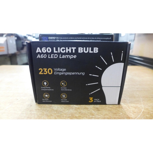 2096 - 5 Packs of 3 x A60 9w LED light bulbs - sealed