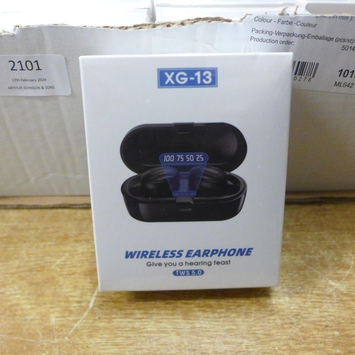 2101 - A box of 30 sets of XG-13 wireless earphones