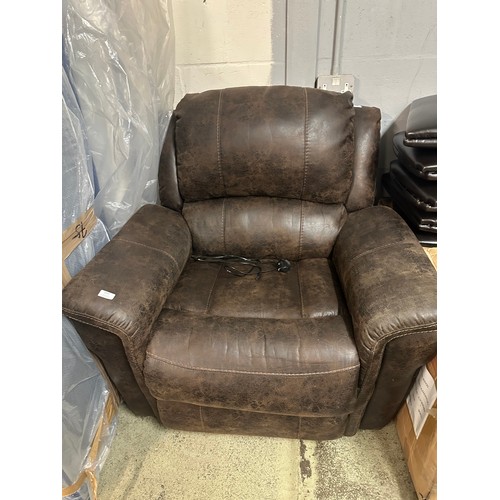 1597 - A brown leather effect electric reclining armchair