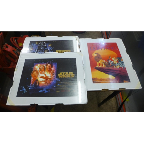 2119 - 7 framed movie poster prints including Star Wars, Lion King etc.