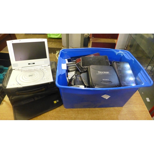 2153 - A box of mobile phones including Nokia, Samsung, Sony Ericsson and 7 iPhones and a portable DVD play... 