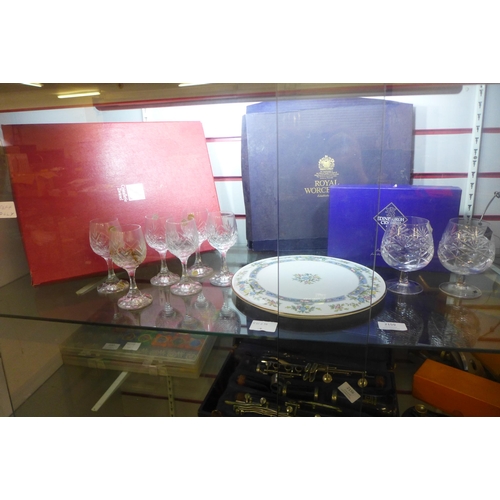 2159 - A collection of plates and glassware including Edinburgh Crystal, Cristallerie Zwiesel and Royal Wor... 