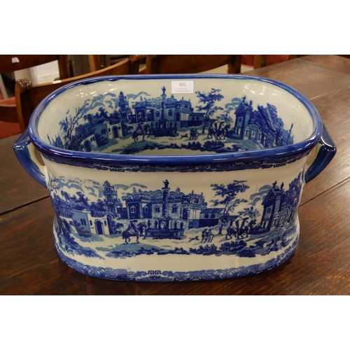 401 - A Staffordshire style blue and white earthenware foot bath