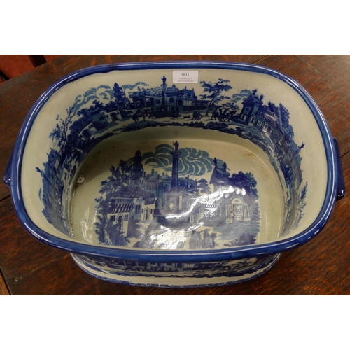 401 - A Staffordshire style blue and white earthenware foot bath