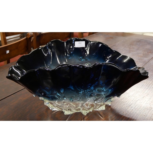 402 - A large blue studio glass centrepiece