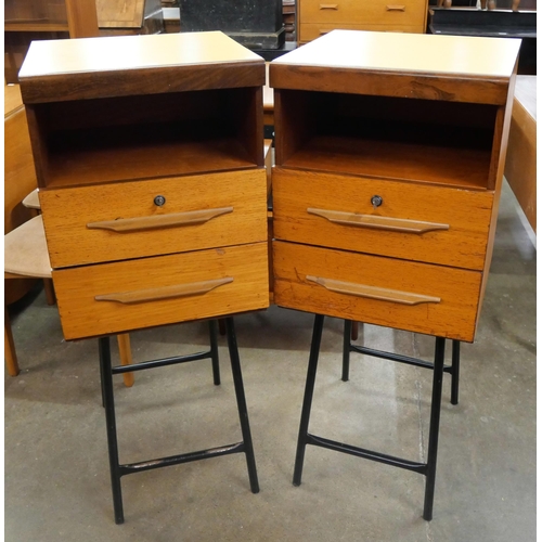 52 - A pair of teak cabinets and black tubulor metal stands