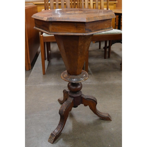 95 - A Victorian inlaid walnut trumpet shaped lady's sewing table