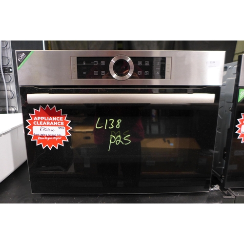 3184 - Bosch Serie 8 Compact Oven with Microwave/Grill -  H455xW595xD548, model no -CMG633BS1B, Original RR... 