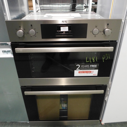 3221 - AEG  Built In Double Oven - Missing Shelves - H888xW594xD568, model no -DEB331010M, Original RRP £55... 