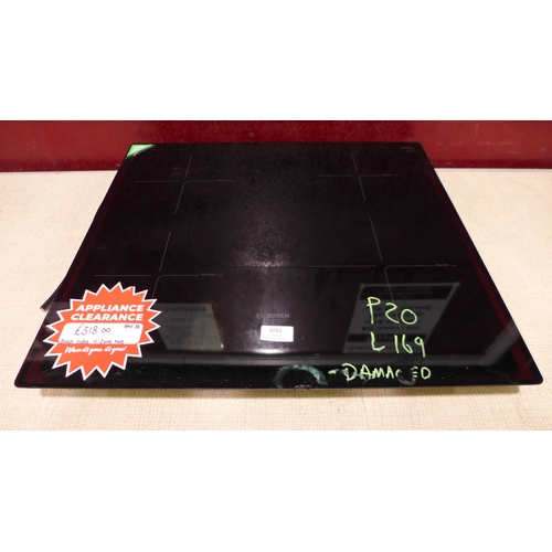 3083 - Bosch  Induction 4 Zone Hob - Chipped - Black H51xW592xD522, model no -PUE611BF1B, Original RRP £412... 