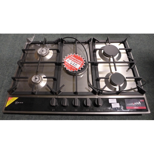 3139 - Neff Gas On Glass 5 Burner Hob With FlameSelect (two burners missing) (H45xW750xD520) - model no.:- ... 