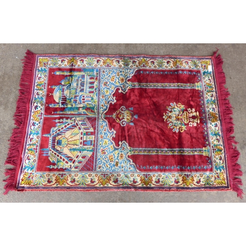 250 - An eastern red silk prayer mat