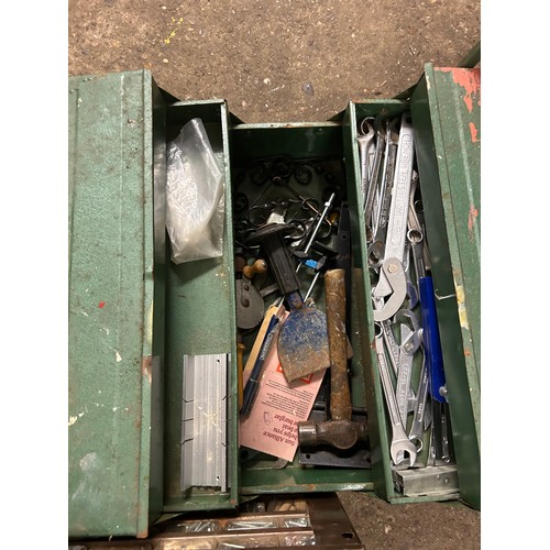 2041 - 2 Tool boxes of tools including a hammer, bolster chisel, an assortment of spanners, hand drill etc.... 