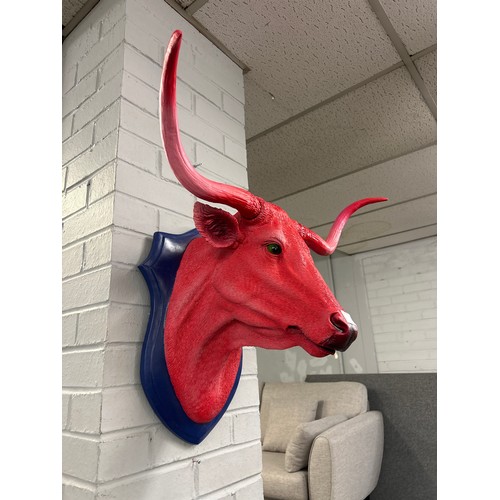 1459A - A Pink Bull Trophy Head Wall Hanging