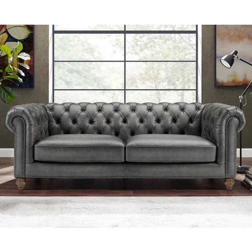 1505 - Allington 3 Seater Grey Leather Sofa - slight wear , original RRP £1666.66 + VAT (4196-37) *This lot... 