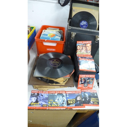 2122 - A box of LPs including HMV 78s, Platters, Ann Shelton, approx. 80 LPs, a box of approx. 200 singles ... 