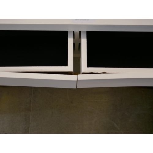 1524 - A white two drawer console table with gold legs - damaged