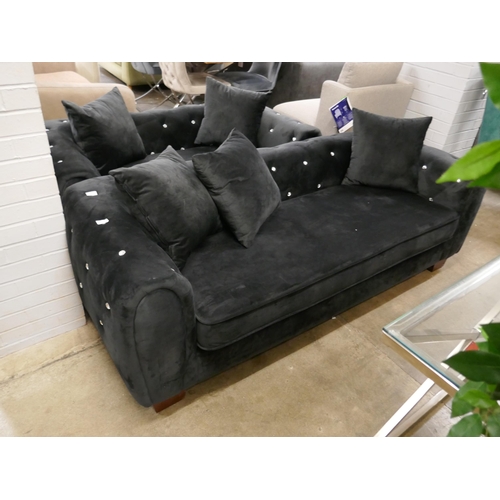 1354 - A pair of black velvet Dawn sofas (3+2)