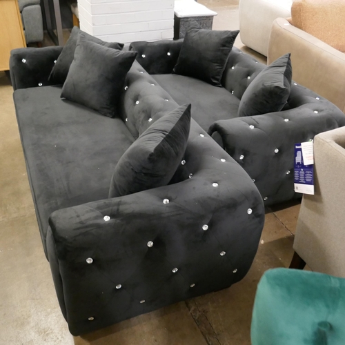 1354 - A pair of black velvet Dawn sofas (3+2)