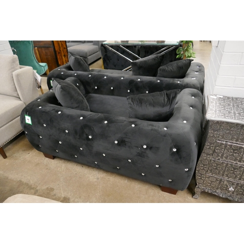 1354 - A pair of black velvet Dawn sofas (3+2)