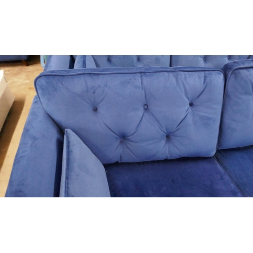 1398 - A Hoxton blue velvet three seater sofa, RRP £799