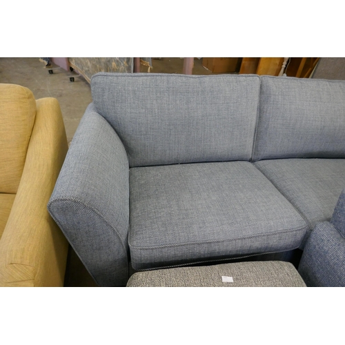 1465 - A Mina Chanel indigo chair and contrasting mina blue three seater sofa and footstool