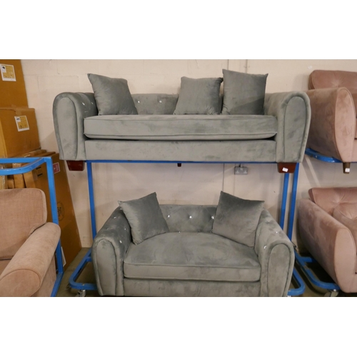 1492 - A pair of grey velvet Dawn sofas (3+2)