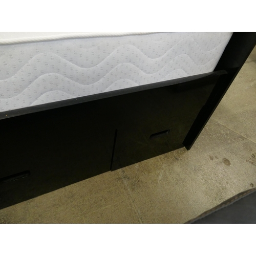 1506 - A black high gloss bed frame with storage drawers and bedside tables - boxed * this lot is subject t... 