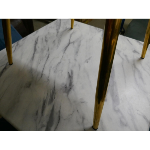 1515 - A square marble effect dining table and four turquoise velvet chairs