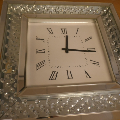 1553 - Mirrored jewel square wall clock and a mirrored table lamp