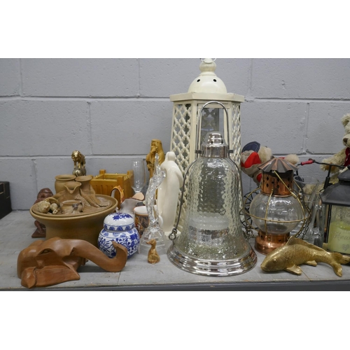 1059 - China, glass, toys, lamps, etc., including a large model of a Tyrannosaurus Rex **PLEASE NOTE THIS L... 