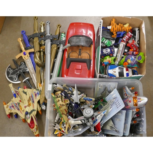 1066 - A collection of model vehicles, aircraft and toy swords **PLEASE NOTE THIS LOT IS NOT ELIGIBLE FOR P... 